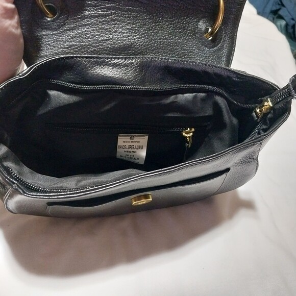 Juliana purse black faux leather saddle bag with yellow & cream tassels shoulder - Picture 4 of 7